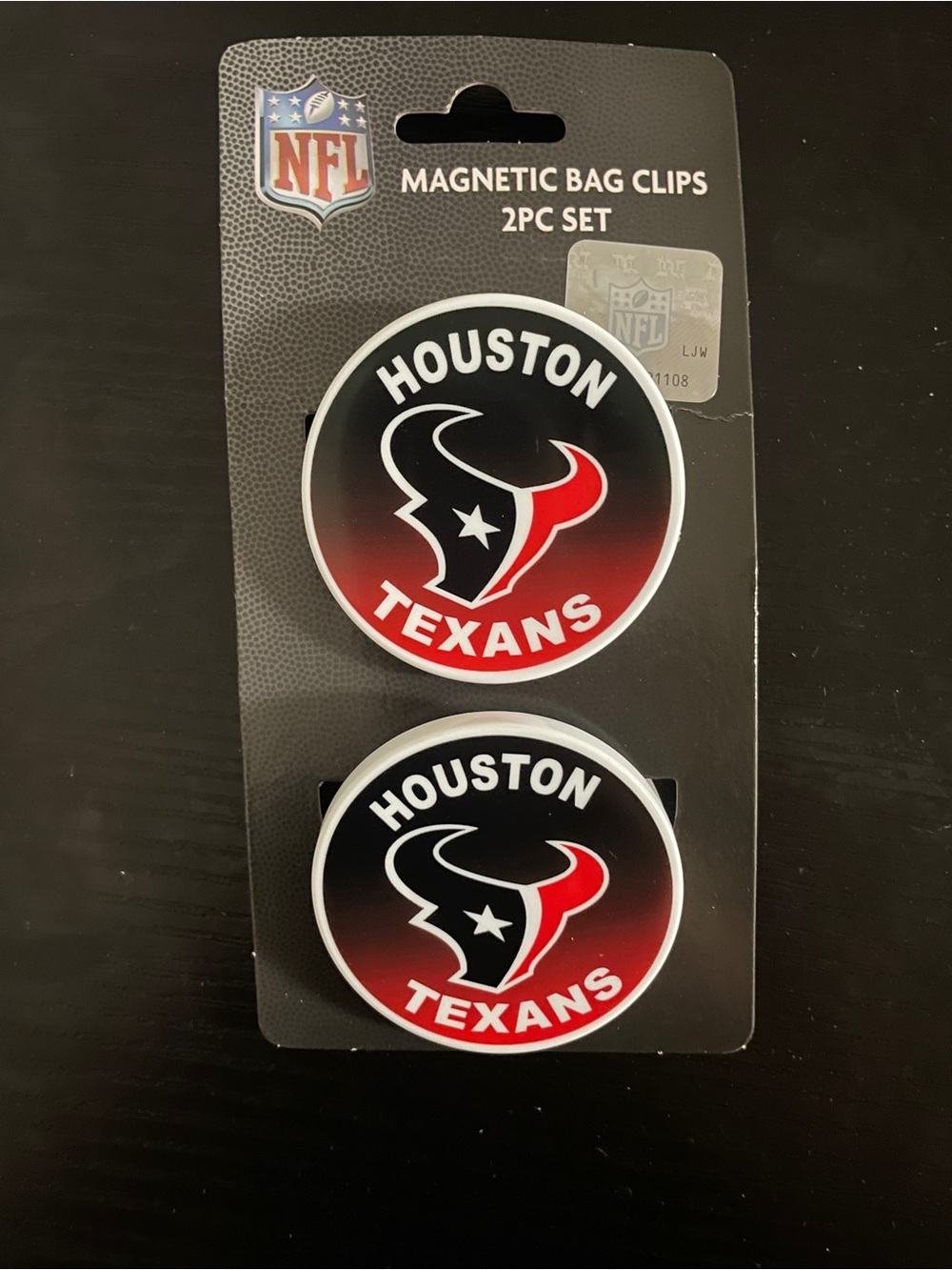 NFL Houston Texans Magnetic Bag Clips - Black/Red (2 Pack)